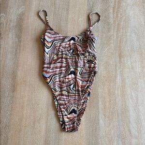 iNAMORATA Swirl Print One-Piece in Brown, Black, Cream, Yellow